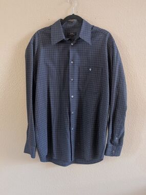 Zanella Navy Check  Button-Down Long Sleeve Shirt Made In Italy 100% Cotton